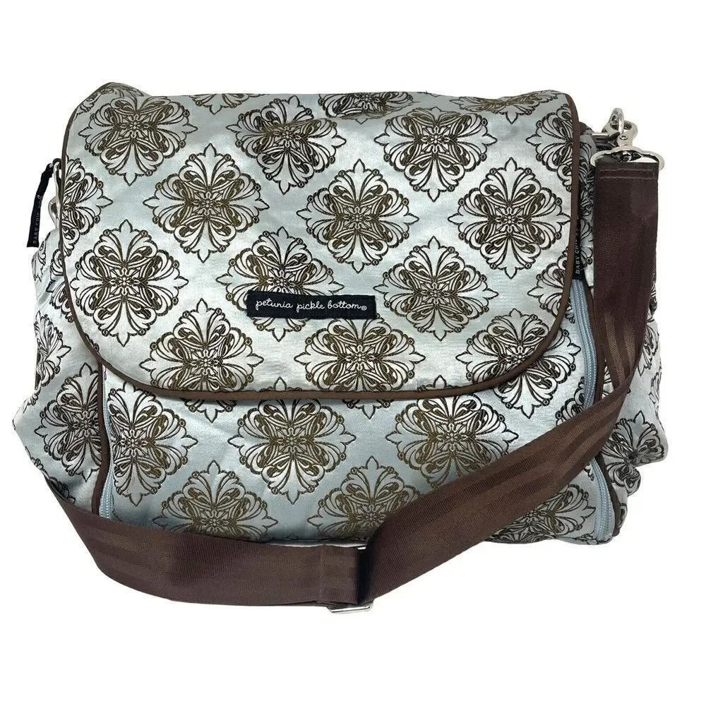 Petunia Pickle bottom embroidered Diaper bag larger BoxU Mint and brown